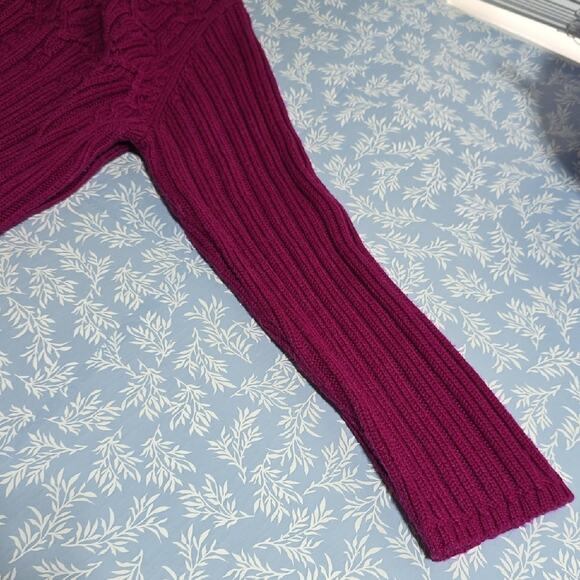 Women Sz XL Purple Wool Blend Cable Knit Ribbed Resort Wear Cowl Neck Sweater - Picture 9 of 11